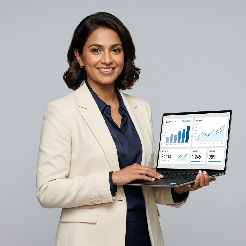 Curioup Corporate Advisor presenting business stats
